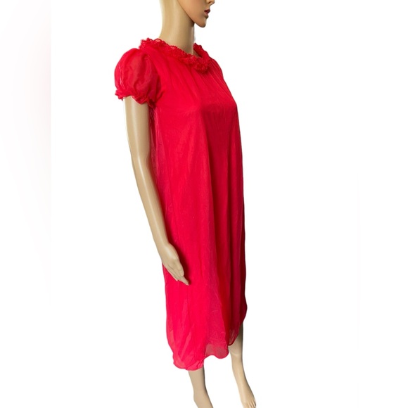 Shirey Vintage 60s Red Elegant Ruffle Lingerie Intimates Evening Midi Dress - Picture 4 of 8